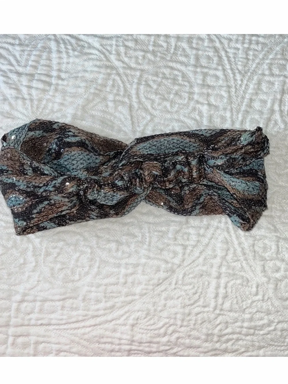 Zara Sequin Twist Headband in Brown and Teal